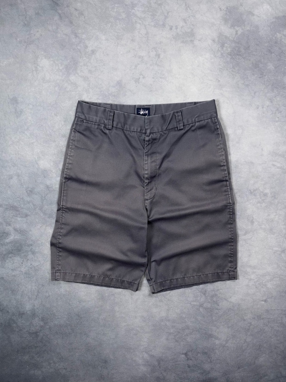 Vintage Stussy 90s Washed Faded Skate Workwear Grey Y2K Baggy Chino Shorts